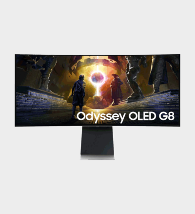 SAMSUNG G855D Odyssey G8 Smart Gaming Monitor, 34" OLED Display, UWQHD Resolution, 175Hz Refresh Rate, 0.03ms (GtG) Response Time, AMD FreeSync Premium Pro & G-Sync Technology, Silver | LS34DG852SMXUE